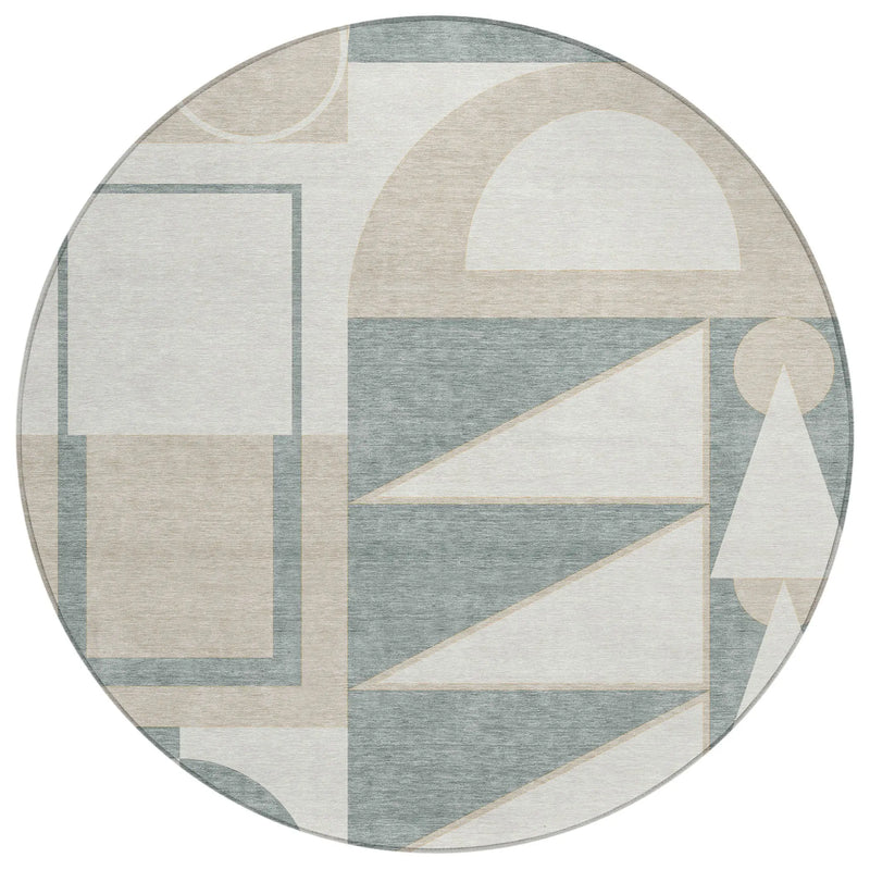 8' Ivory And Beige Round Geometric Washable Indoor Outdoor Area Rug Homeroots Outdoor