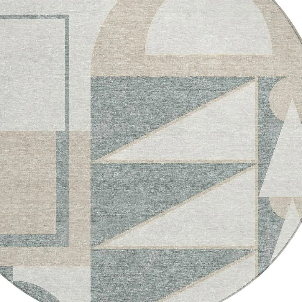 8' Ivory And Beige Round Geometric Washable Indoor Outdoor Area Rug Homeroots Outdoor