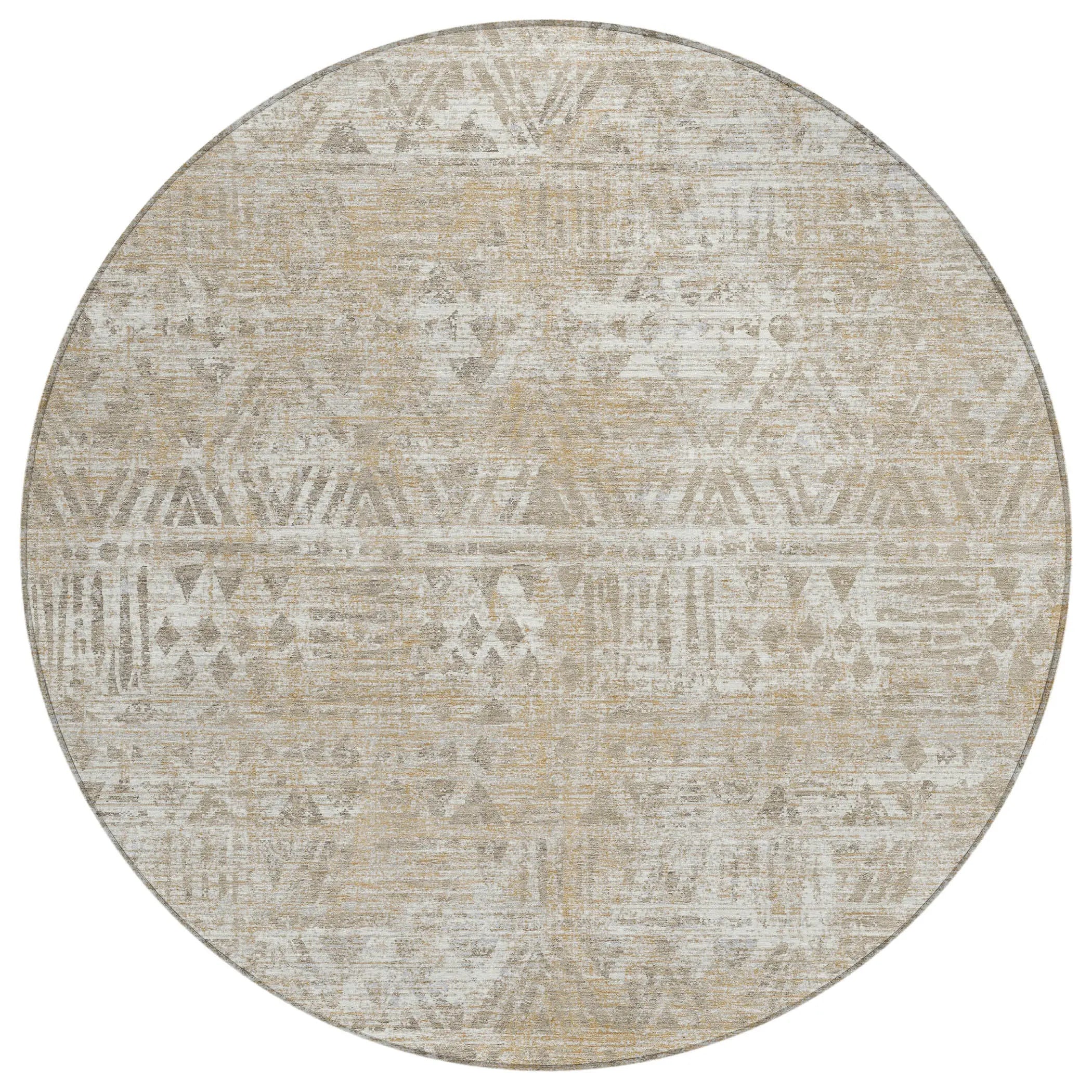 8' Ivory And Beige Round Geometric Washable Indoor Outdoor Area Rug Homeroots Outdoor