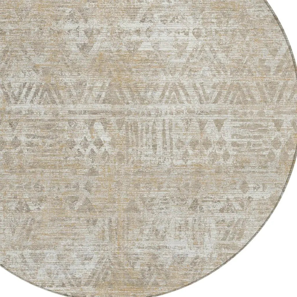 8' Ivory And Beige Round Geometric Washable Indoor Outdoor Area Rug Homeroots Outdoor