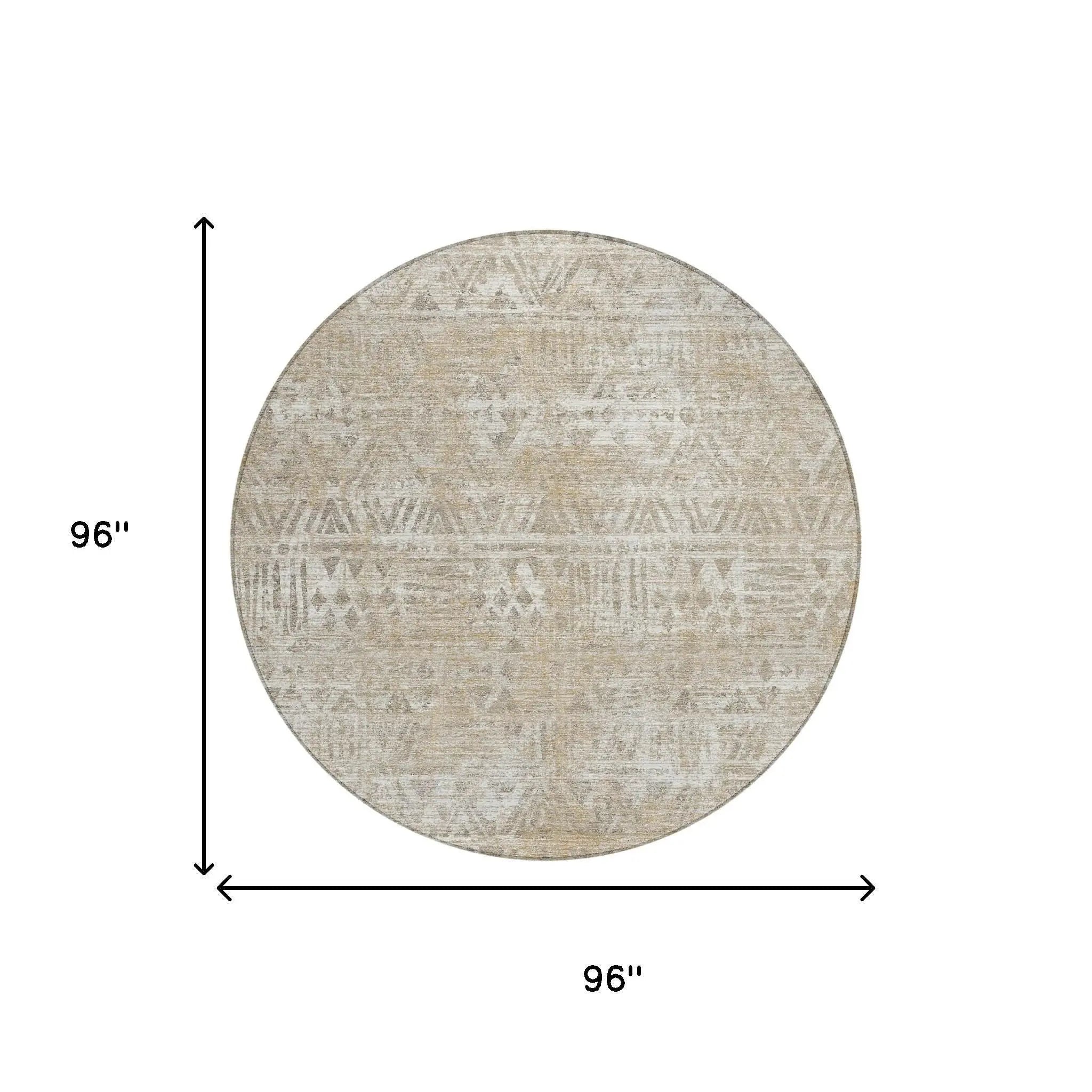 8' Ivory And Beige Round Geometric Washable Indoor Outdoor Area Rug Homeroots Outdoor