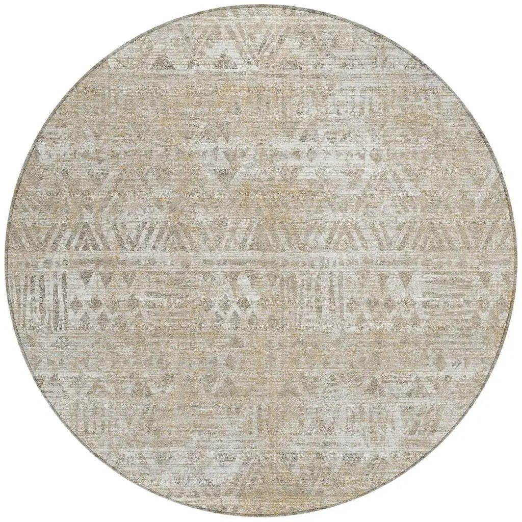 8' Ivory And Beige Round Geometric Washable Indoor Outdoor Area Rug Homeroots Outdoor