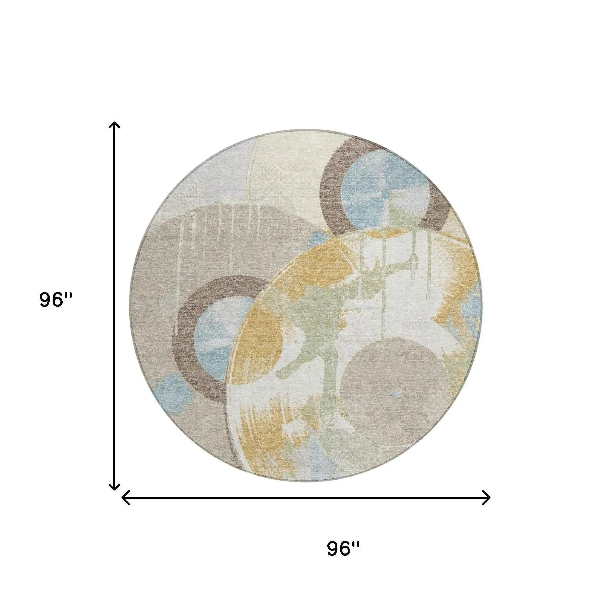 8' Ivory And Beige Round Geometric Washable Indoor Outdoor Area Rug Homeroots Outdoor