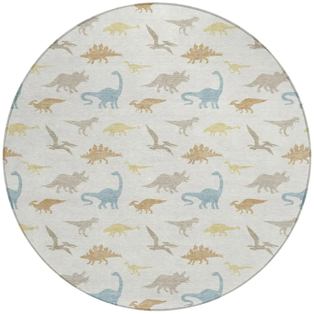 8' Ivory And Beige Round Geometric Washable Indoor Outdoor Area Rug Homeroots Outdoor