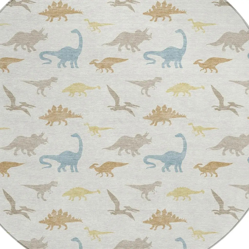 8' Ivory And Beige Round Geometric Washable Indoor Outdoor Area Rug Homeroots Outdoor