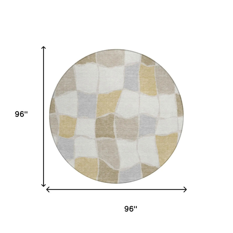 8' Ivory And Beige Round Geometric Washable Indoor Outdoor Area Rug Homeroots Outdoor