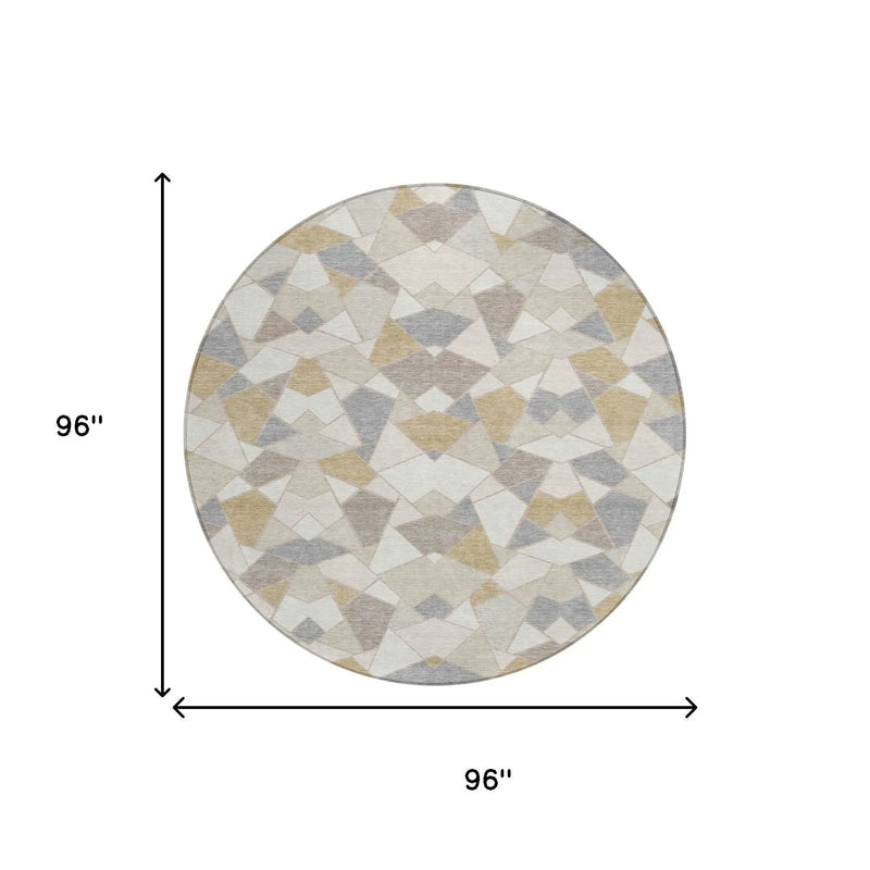 8' Ivory And Beige Round Geometric Washable Indoor Outdoor Area Rug Homeroots Outdoor