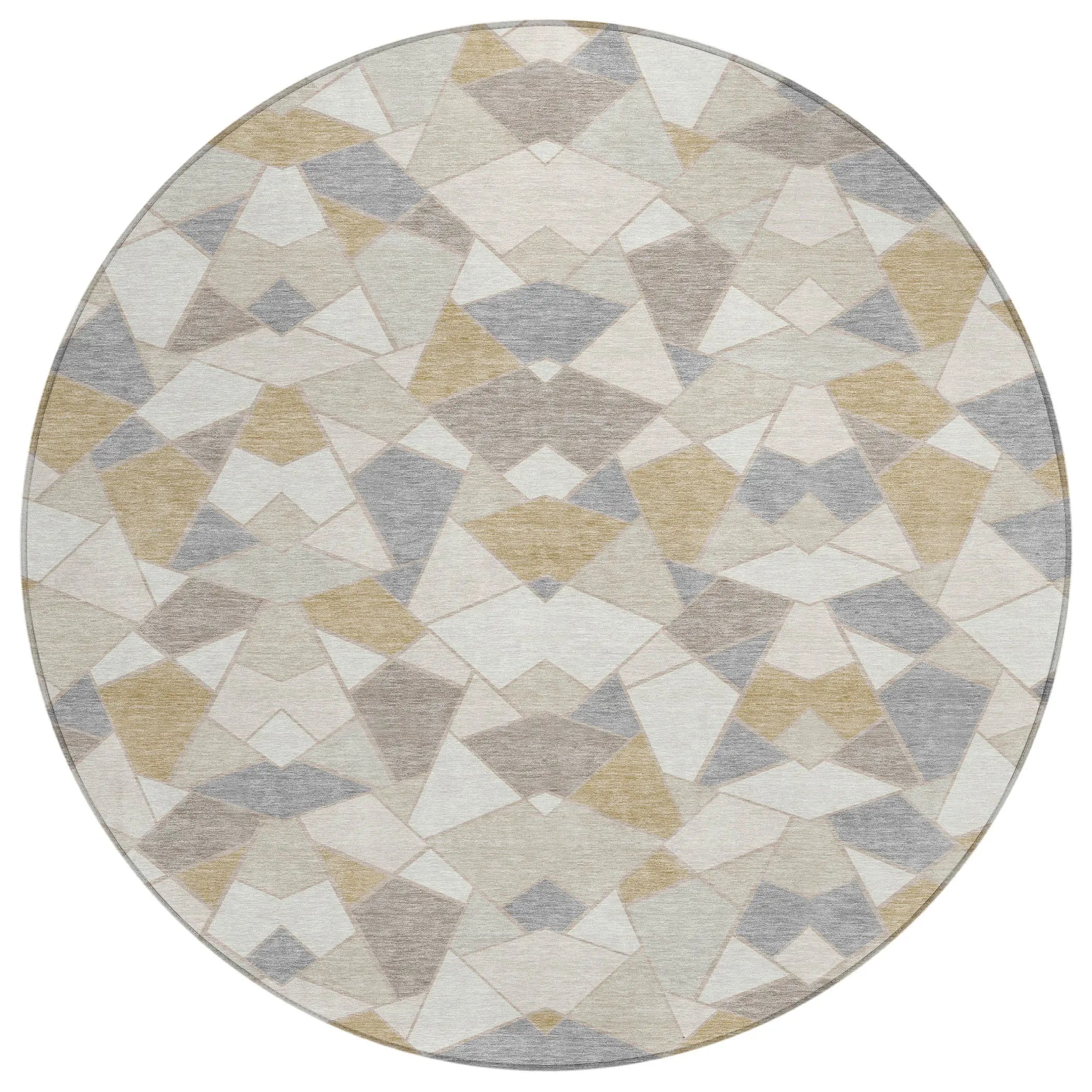 8' Ivory And Beige Round Geometric Washable Indoor Outdoor Area Rug Homeroots Outdoor