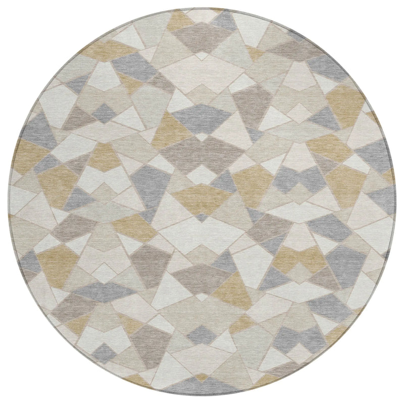 8' Ivory And Beige Round Geometric Washable Indoor Outdoor Area Rug Homeroots Outdoor