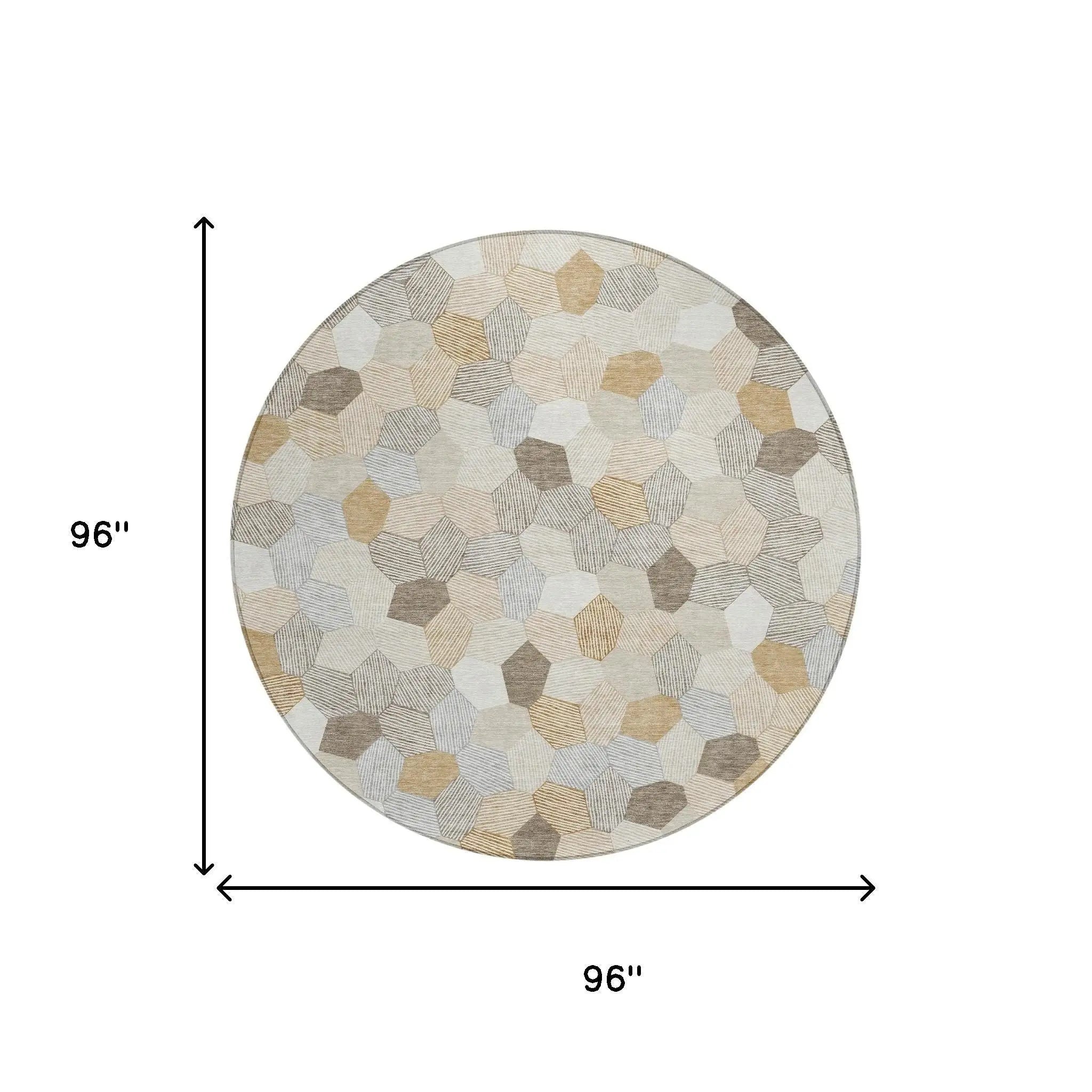 8' Ivory And Beige Round Geometric Washable Indoor Outdoor Area Rug Homeroots Outdoor