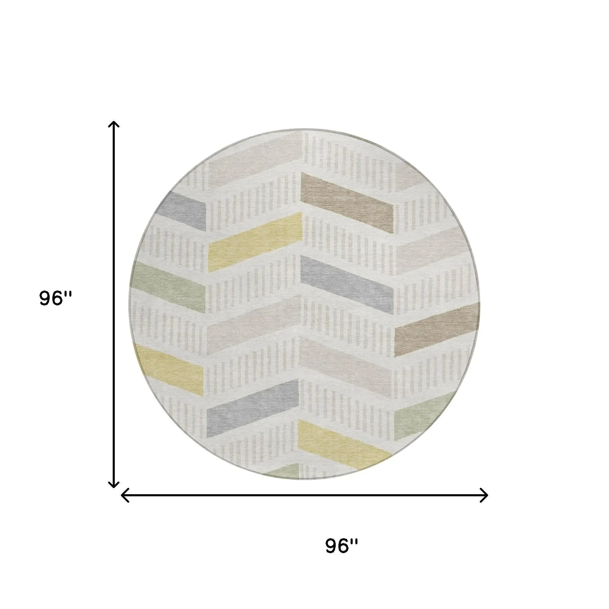 8' Ivory And Beige Round Geometric Washable Indoor Outdoor Area Rug Homeroots Outdoor