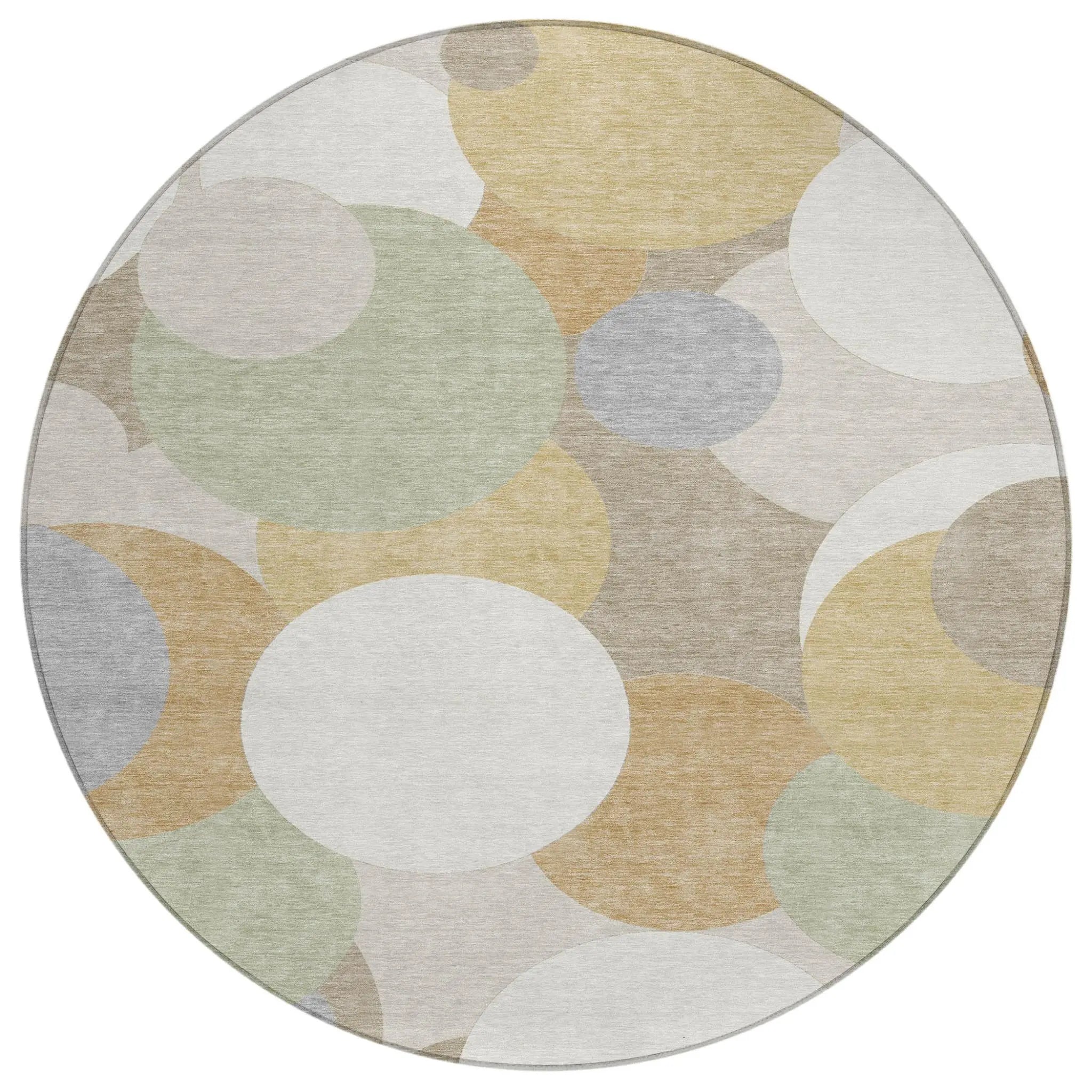 8' Ivory And Beige Round Geometric Washable Indoor Outdoor Area Rug Homeroots Outdoor