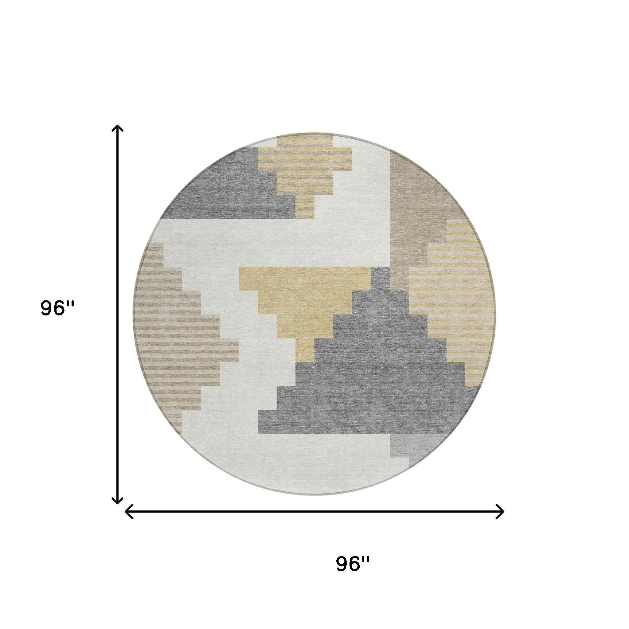 8' Ivory And Beige Round Geometric Washable Indoor Outdoor Area Rug Homeroots Outdoor