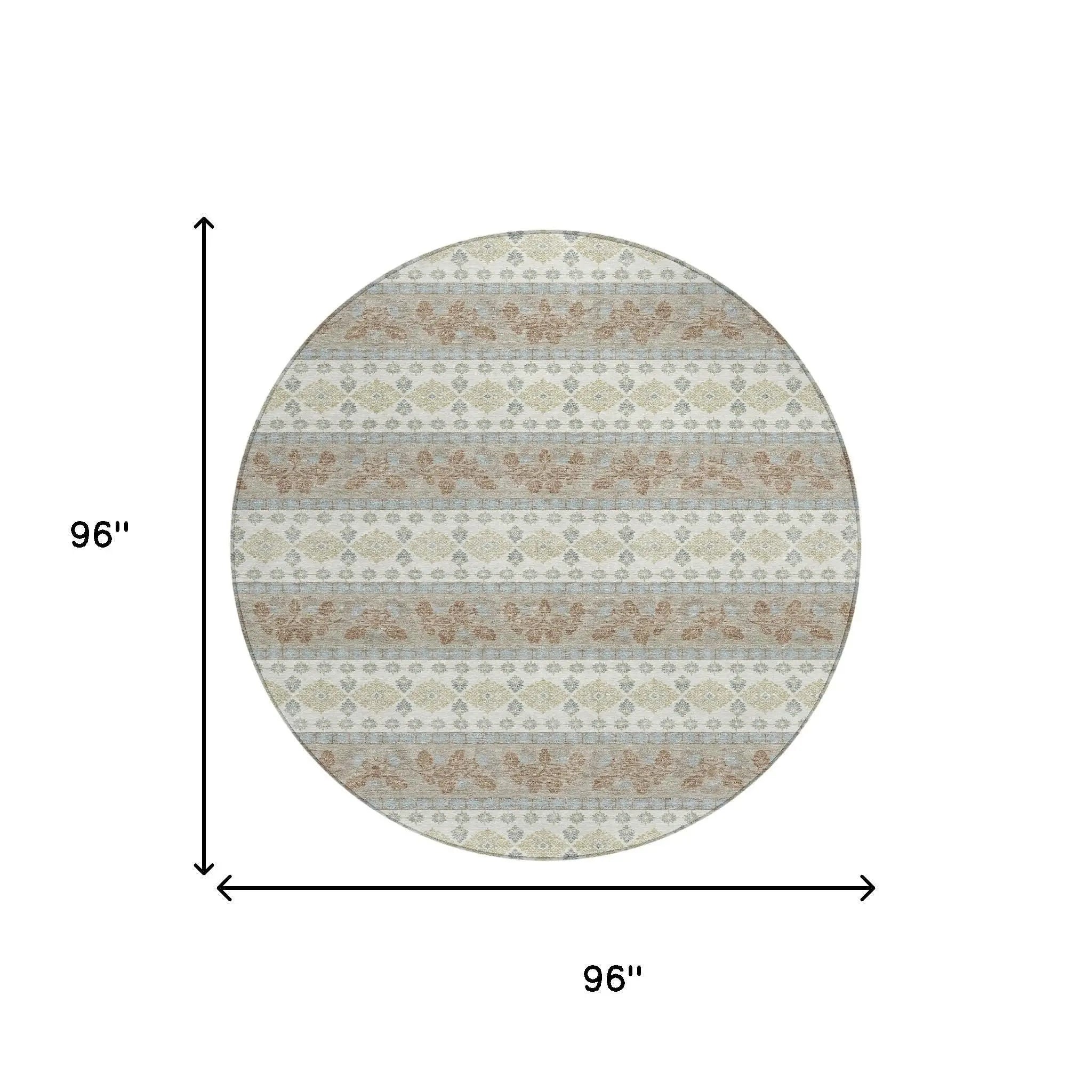 8' Ivory And Beige Round Striped Washable Indoor Outdoor Area Rug Homeroots Outdoor