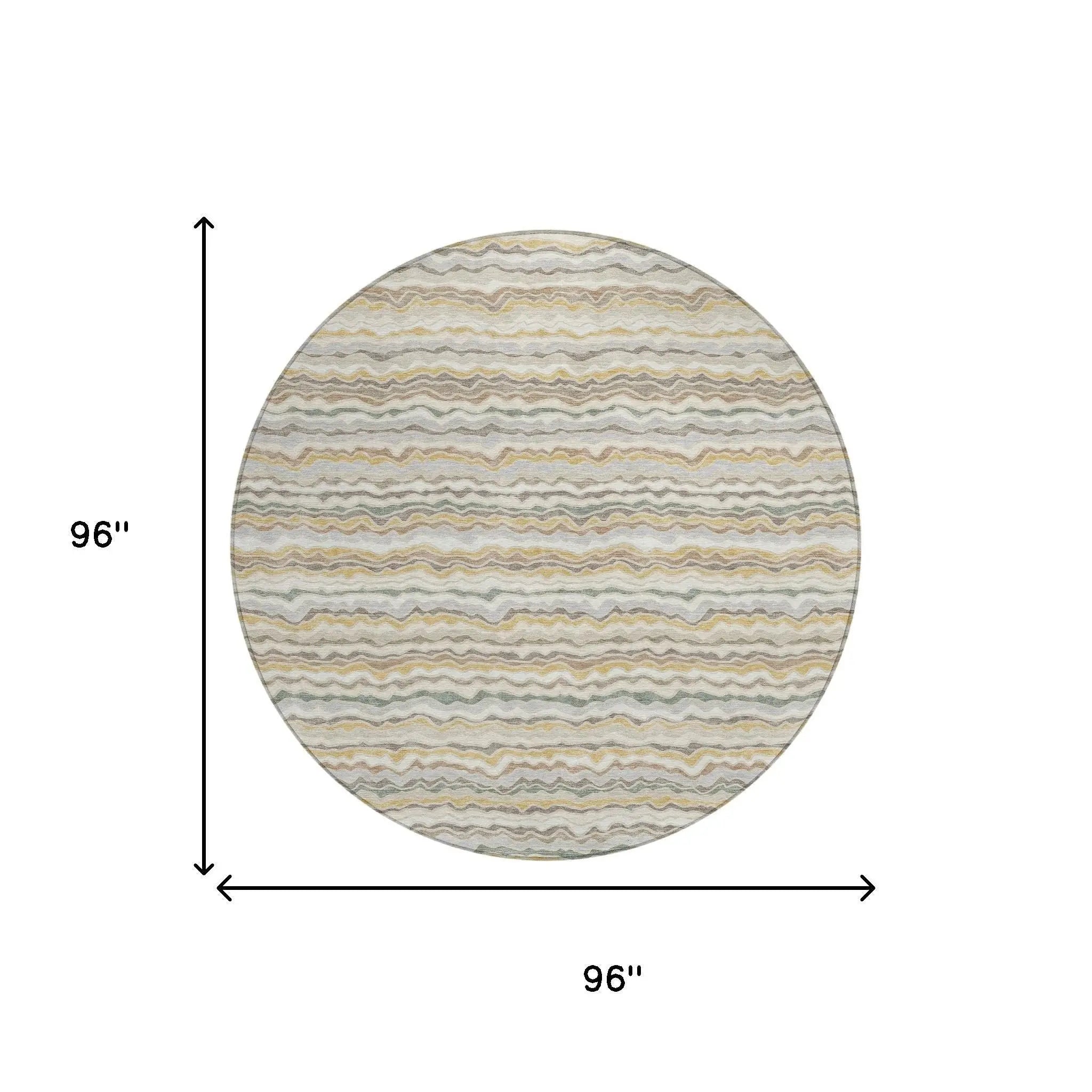 8' Ivory And Beige Round Striped Washable Indoor Outdoor Area Rug Homeroots Outdoor