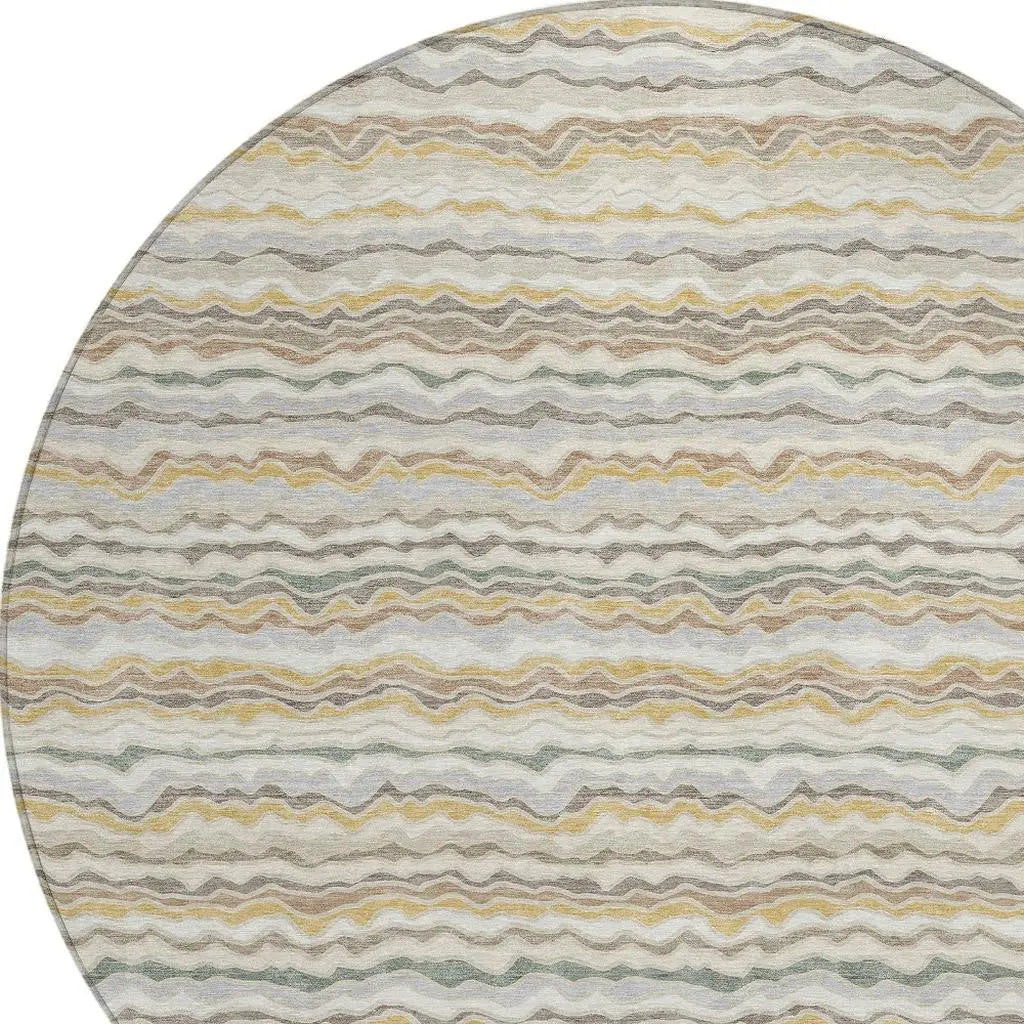 8' Ivory And Beige Round Striped Washable Indoor Outdoor Area Rug Homeroots Outdoor