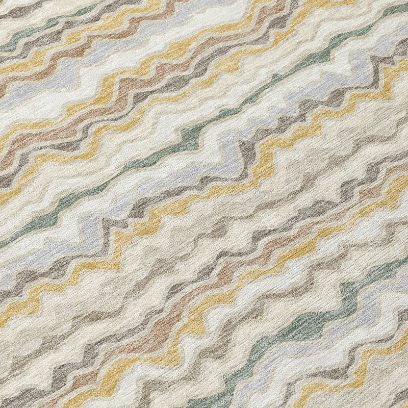8' Ivory And Beige Round Striped Washable Indoor Outdoor Area Rug Homeroots Outdoor