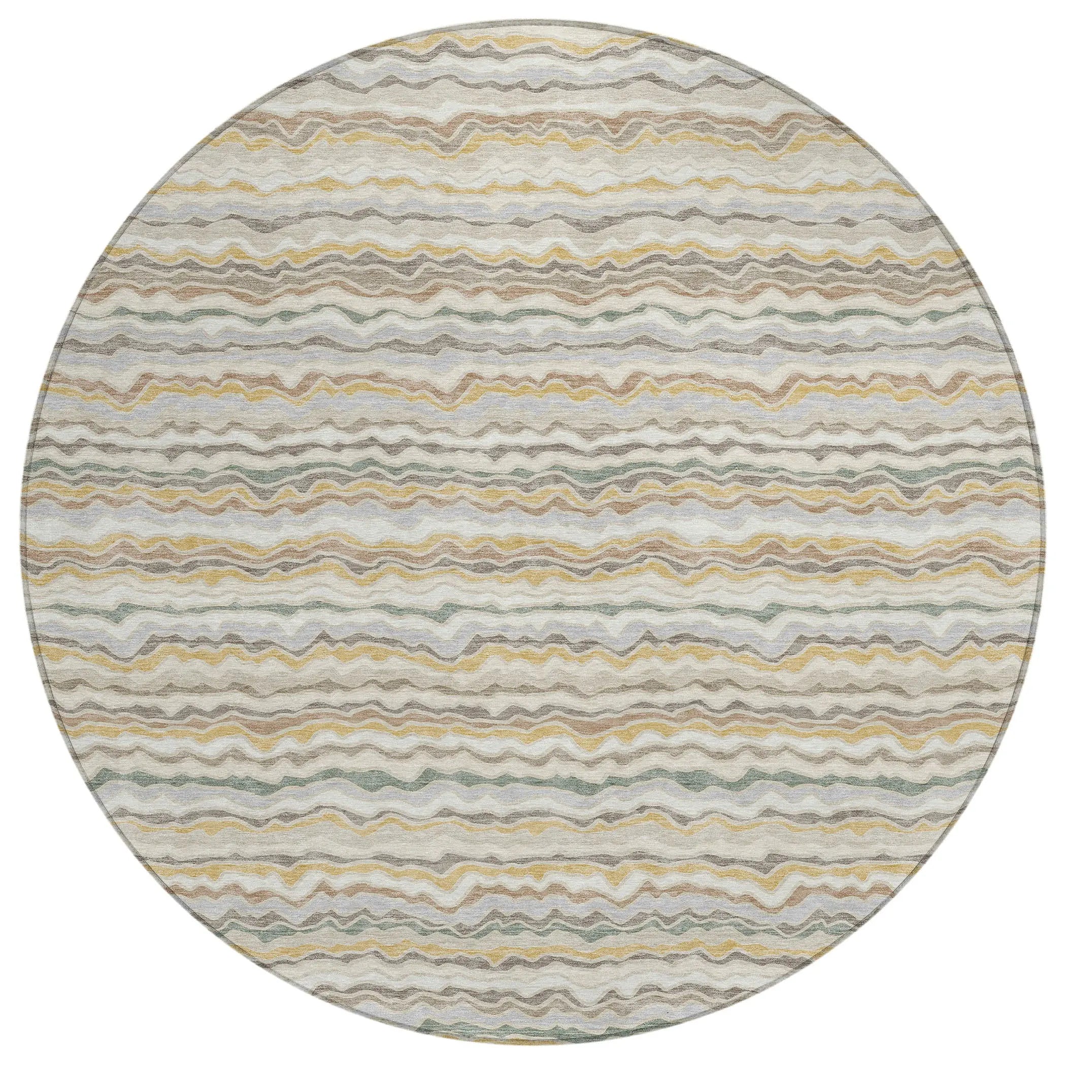 8' Ivory And Beige Round Striped Washable Indoor Outdoor Area Rug Homeroots Outdoor