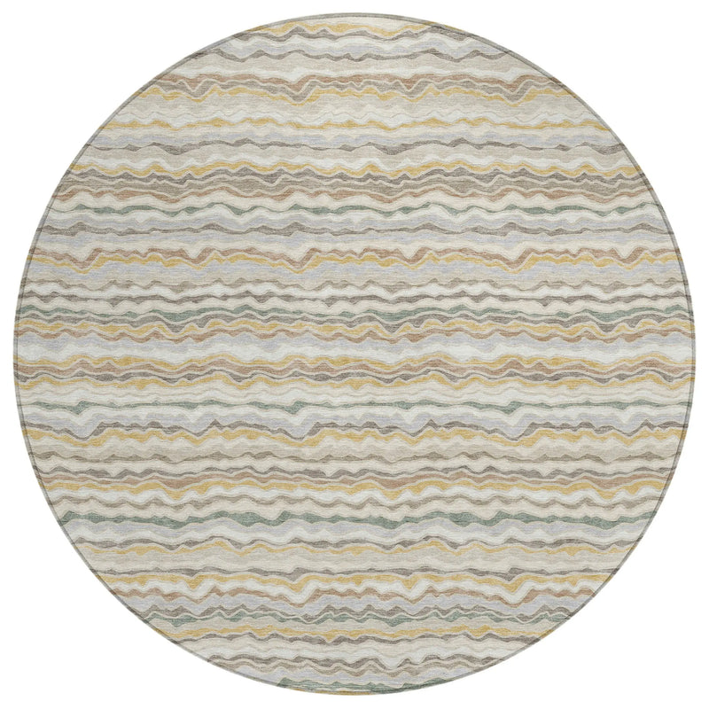 8' Ivory And Beige Round Striped Washable Indoor Outdoor Area Rug Homeroots Outdoor