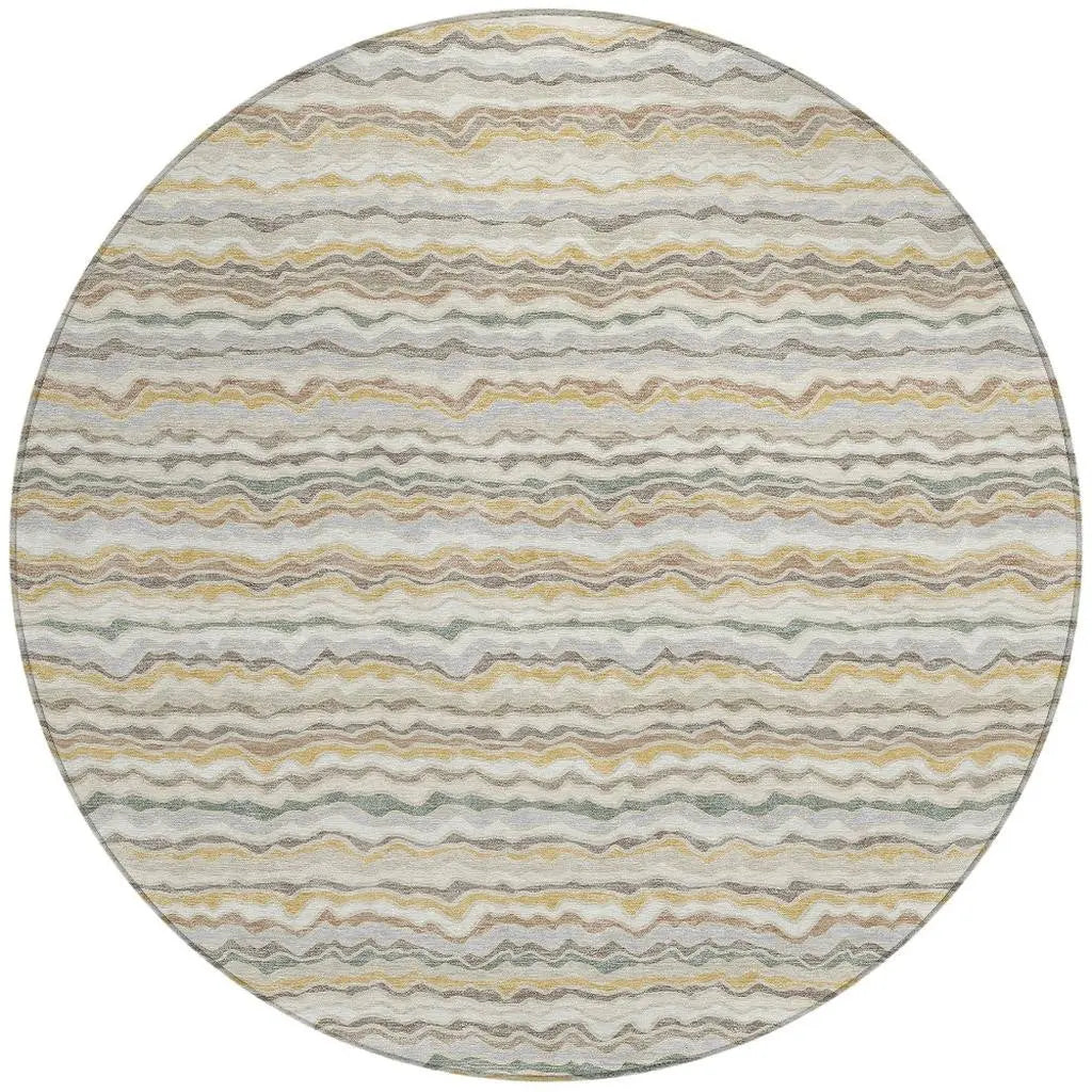 8' Ivory And Beige Round Striped Washable Indoor Outdoor Area Rug Homeroots Outdoor