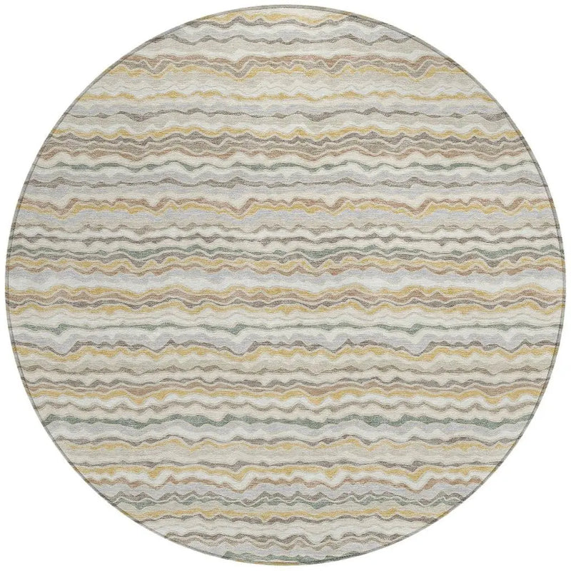 8' Ivory And Beige Round Striped Washable Indoor Outdoor Area Rug Homeroots Outdoor