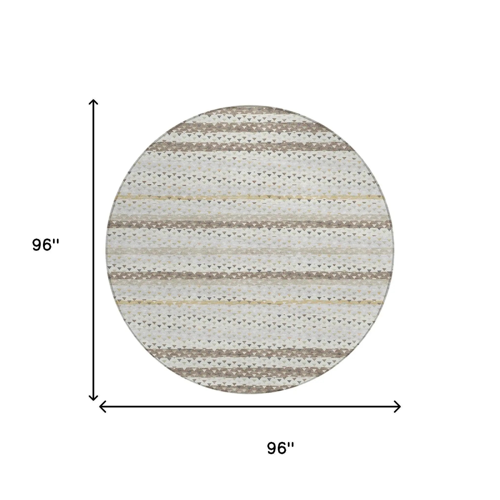 8' Ivory And Beige Round Striped Washable Indoor Outdoor Area Rug Homeroots Outdoor