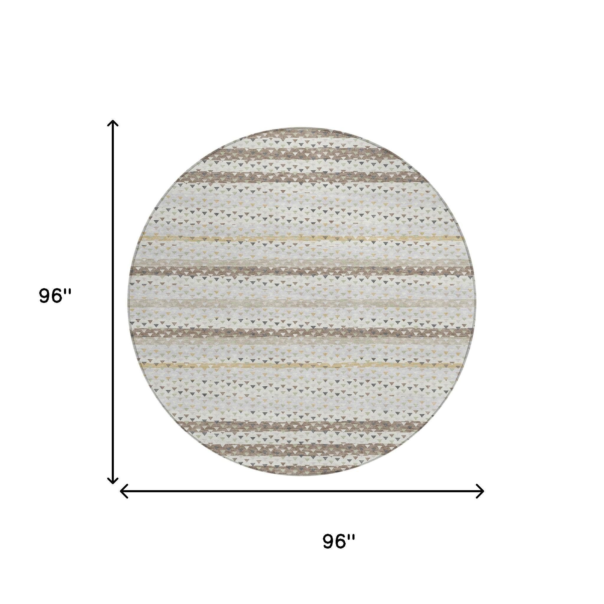 8' Ivory And Beige Round Striped Washable Indoor Outdoor Area Rug Homeroots Outdoor