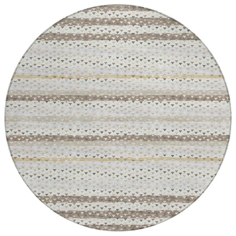 8' Ivory And Beige Round Striped Washable Indoor Outdoor Area Rug Homeroots Outdoor