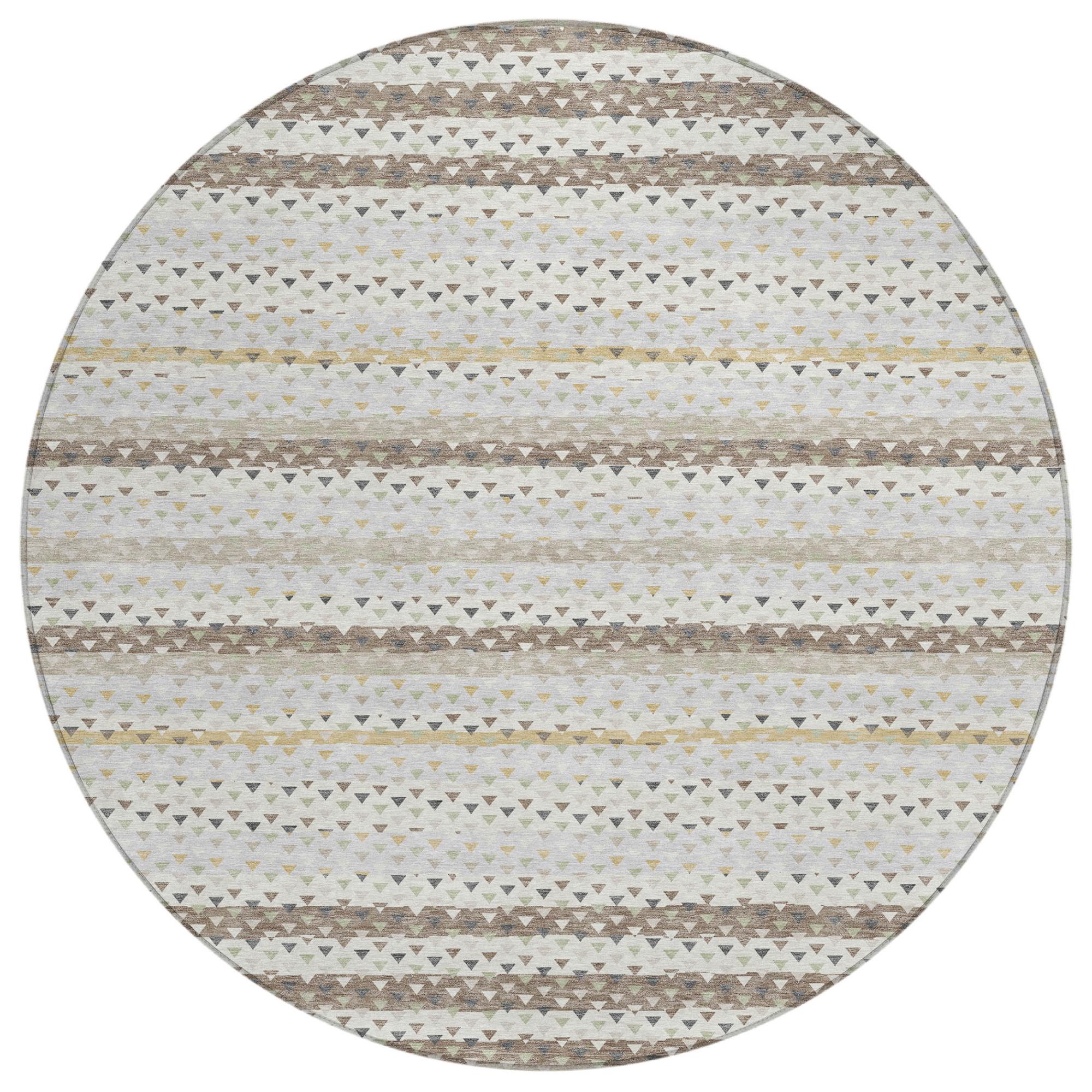 8' Ivory And Beige Round Striped Washable Indoor Outdoor Area Rug Homeroots Outdoor