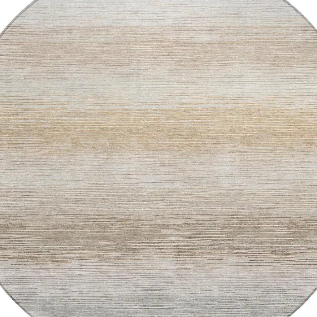 8' Ivory And Beige Round Striped Washable Indoor Outdoor Area Rug Homeroots Outdoor