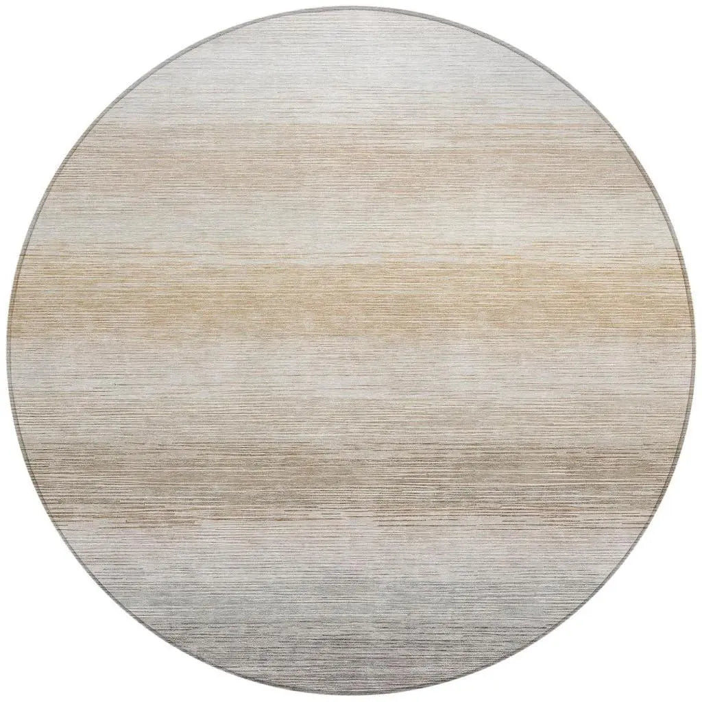 8' Ivory And Beige Round Striped Washable Indoor Outdoor Area Rug Homeroots Outdoor