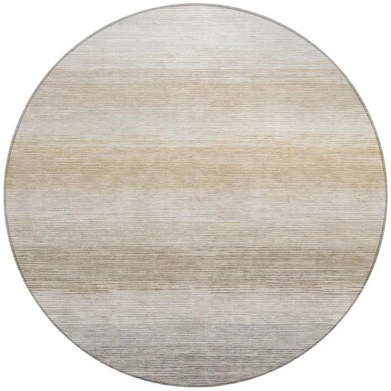 8' Ivory And Beige Round Striped Washable Indoor Outdoor Area Rug Homeroots Outdoor