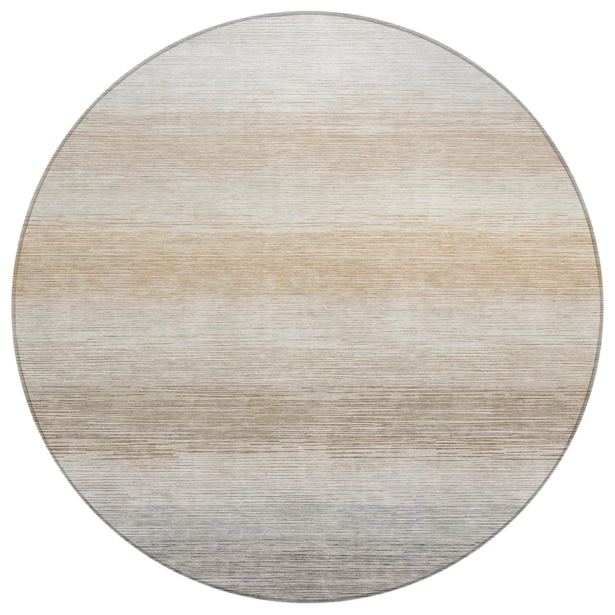 8' Ivory And Beige Round Striped Washable Indoor Outdoor Area Rug Homeroots Outdoor