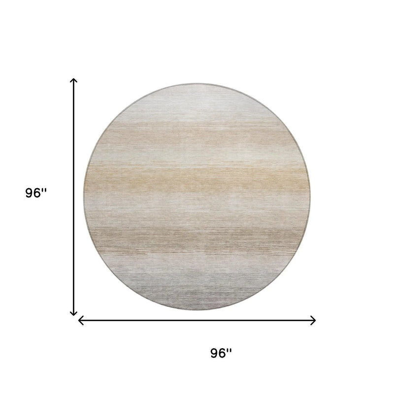 8' Ivory And Beige Round Striped Washable Indoor Outdoor Area Rug Homeroots Outdoor