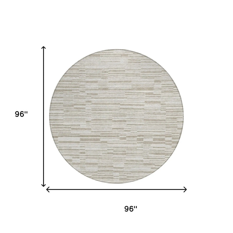 8' Ivory And Beige Round Striped Washable Indoor Outdoor Area Rug Homeroots Outdoor