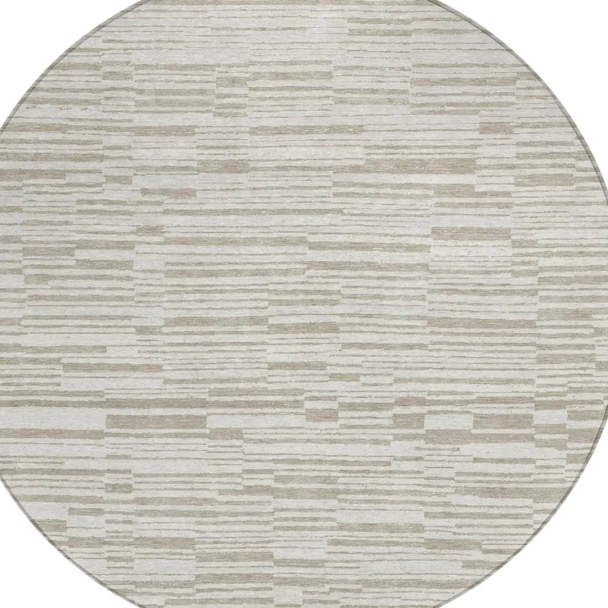 8' Ivory And Beige Round Striped Washable Indoor Outdoor Area Rug Homeroots Outdoor