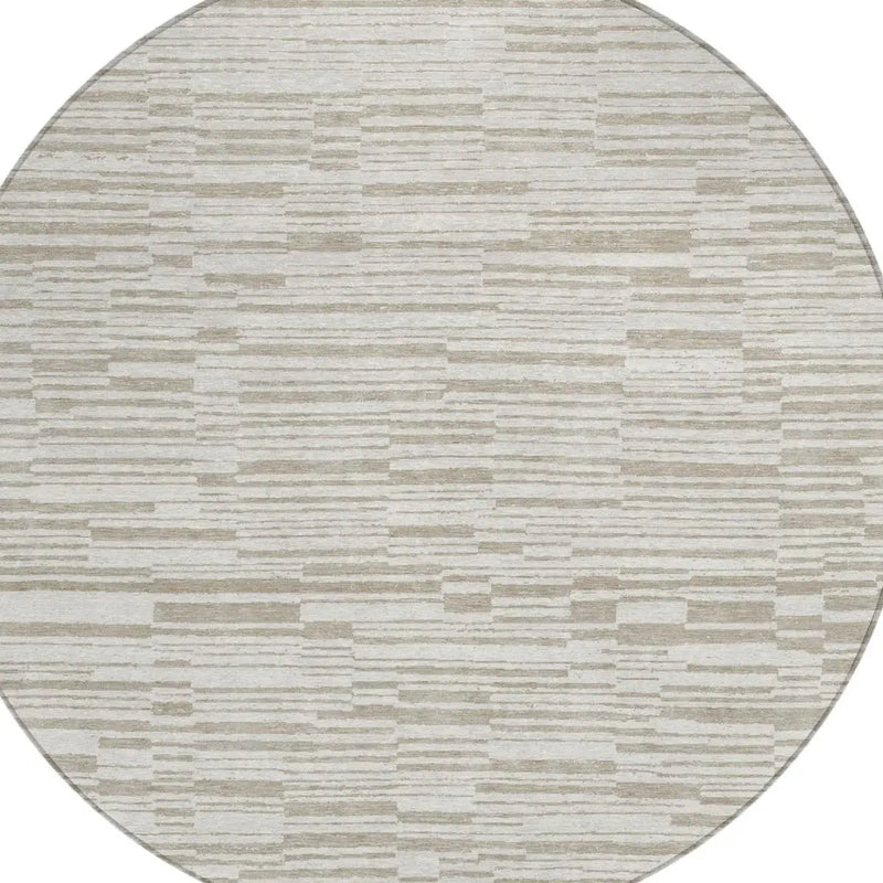 8' Ivory And Beige Round Striped Washable Indoor Outdoor Area Rug Homeroots Outdoor