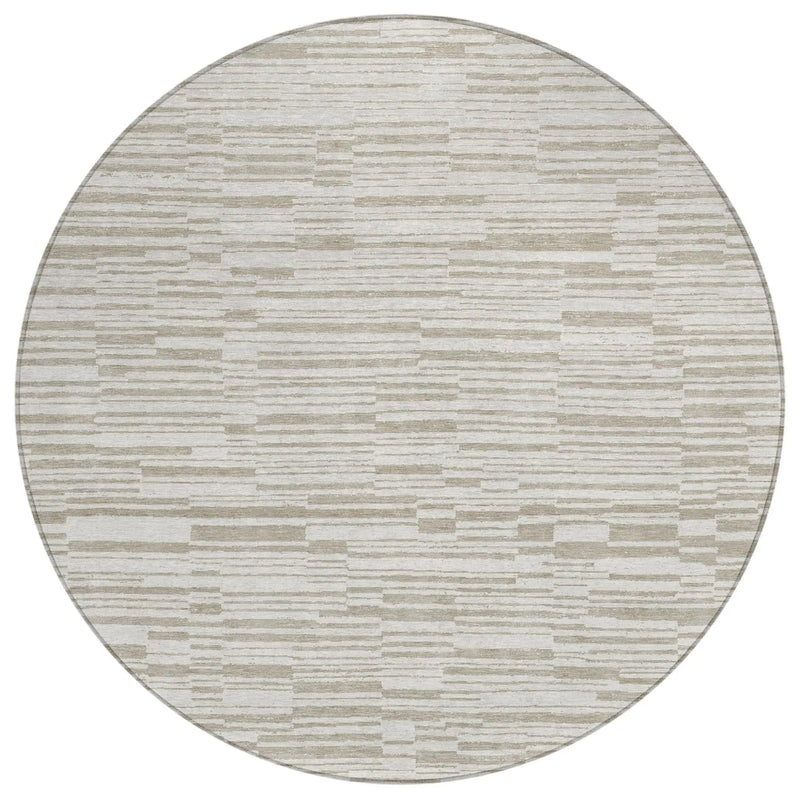 8' Ivory And Beige Round Striped Washable Indoor Outdoor Area Rug Homeroots Outdoor
