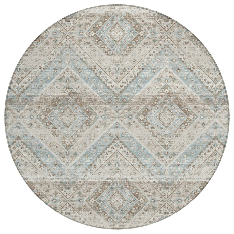 8' Ivory And Beige Round Tribal Washable Indoor Outdoor Area Rug Homeroots Outdoor