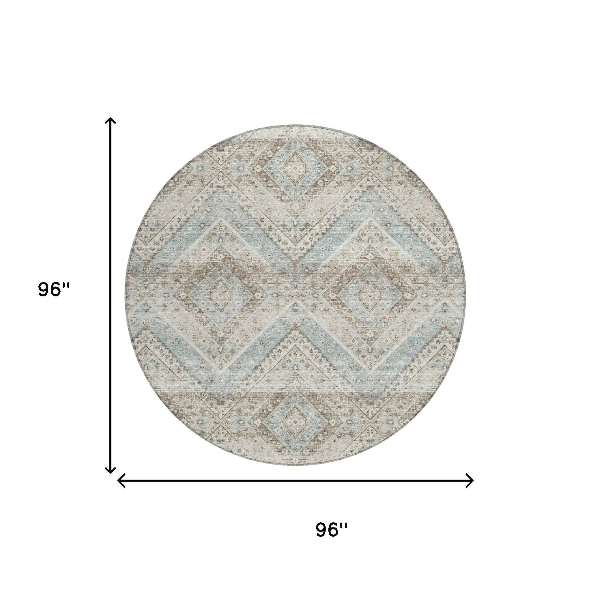 8' Ivory And Beige Round Tribal Washable Indoor Outdoor Area Rug Homeroots Outdoor