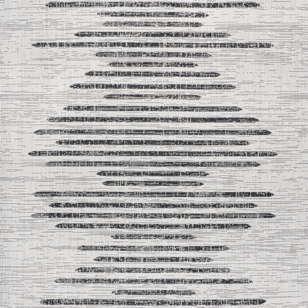 8' Ivory And Black Square Striped Indoor Outdoor Area Rug - GreatEagleInc