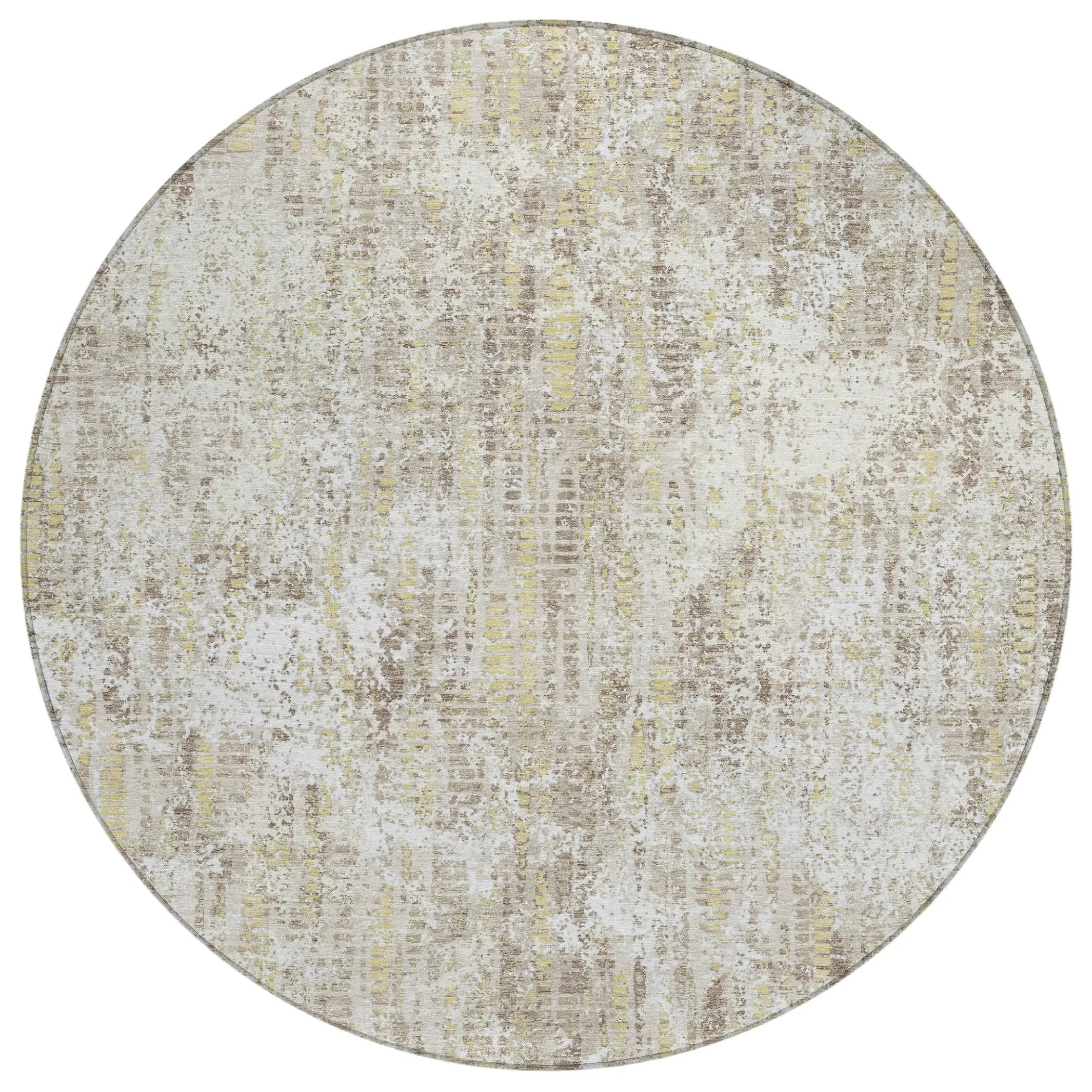 8' Ivory And Blue Round Abstract Washable Indoor Outdoor Area Rug Homeroots Outdoor