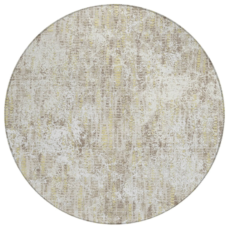 8' Ivory And Blue Round Abstract Washable Indoor Outdoor Area Rug Homeroots Outdoor
