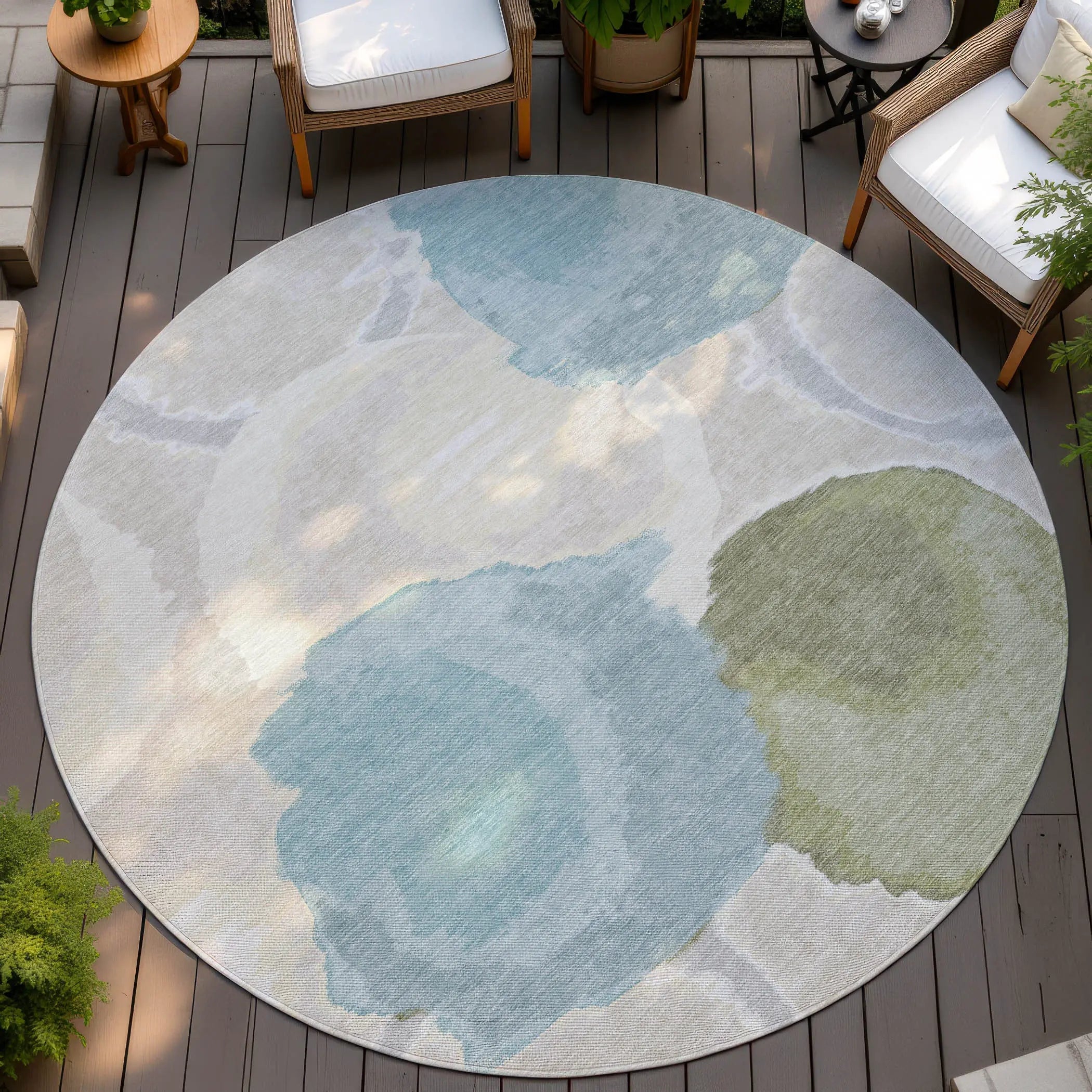 8' Ivory And Brown Round Abstract Washable Indoor Outdoor Area Rug Homeroots Outdoor