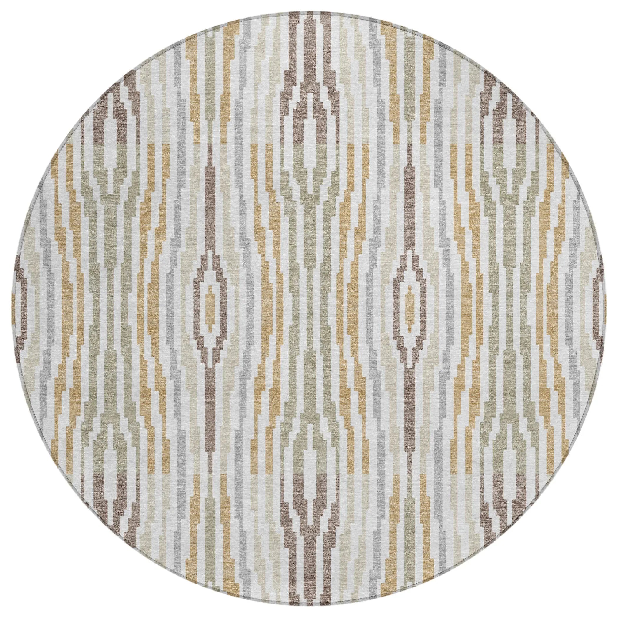 8' Ivory And Brown Round Abstract Washable Indoor Outdoor Area Rug Homeroots Outdoor
