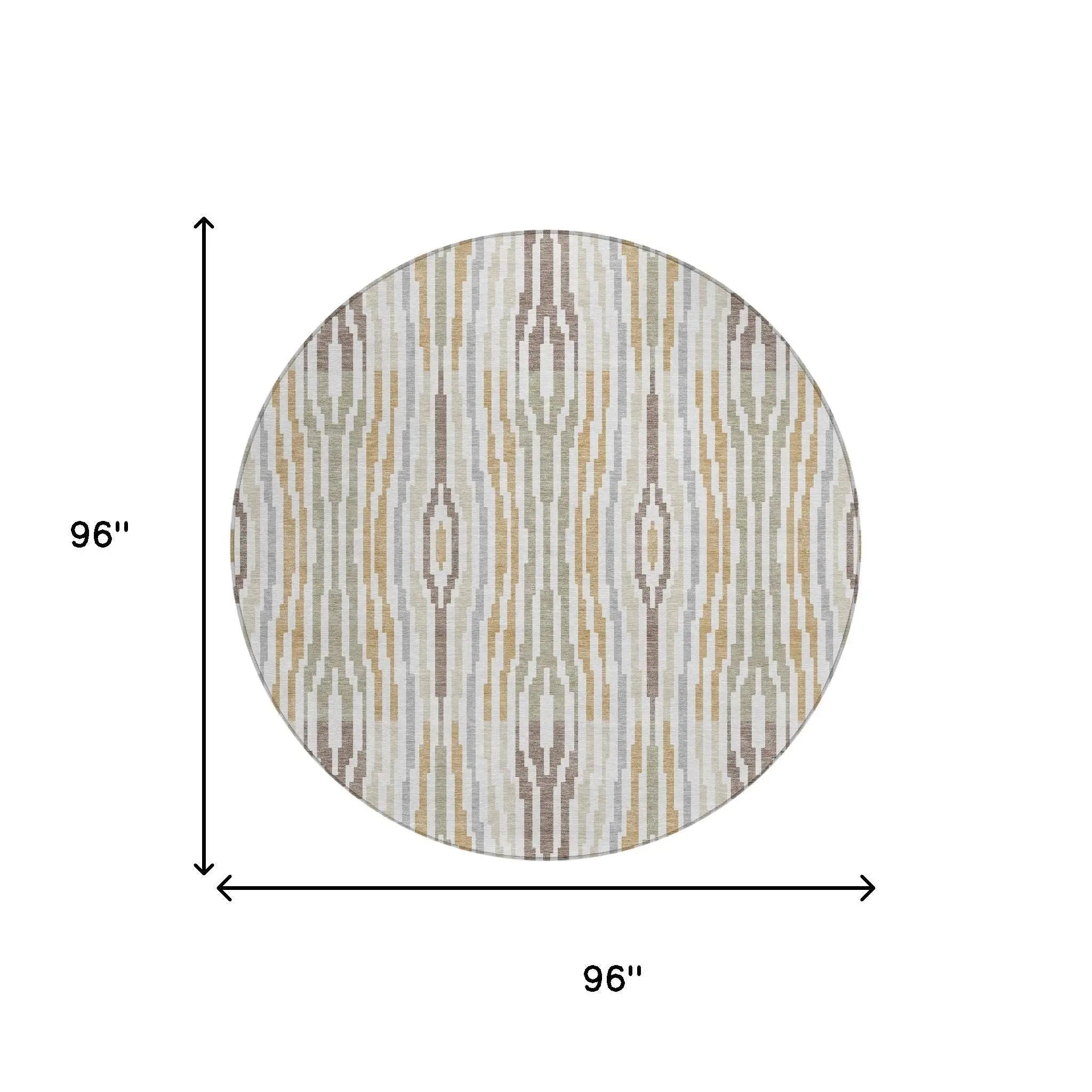 8' Ivory And Brown Round Abstract Washable Indoor Outdoor Area Rug Homeroots Outdoor