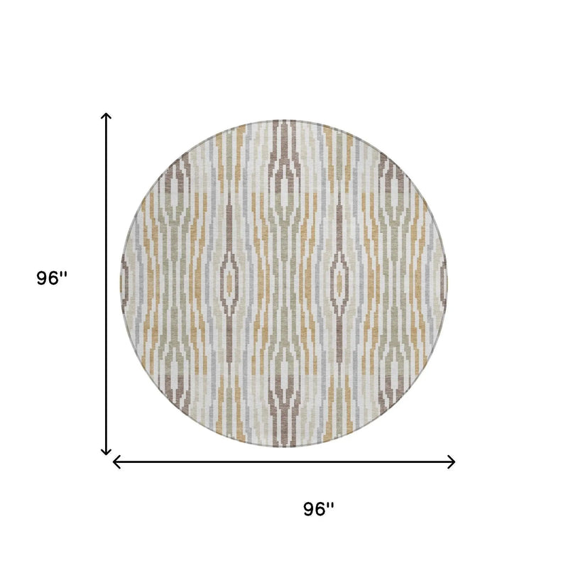 8' Ivory And Brown Round Abstract Washable Indoor Outdoor Area Rug Homeroots Outdoor