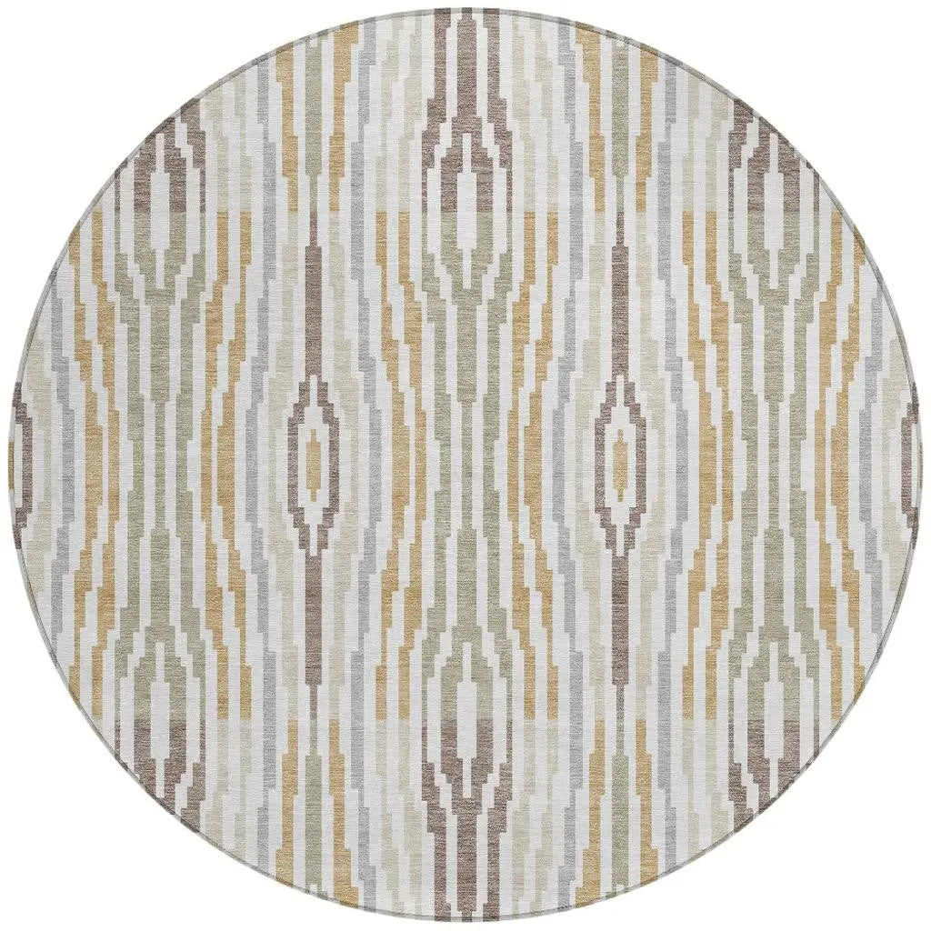 8' Ivory And Brown Round Abstract Washable Indoor Outdoor Area Rug Homeroots Outdoor