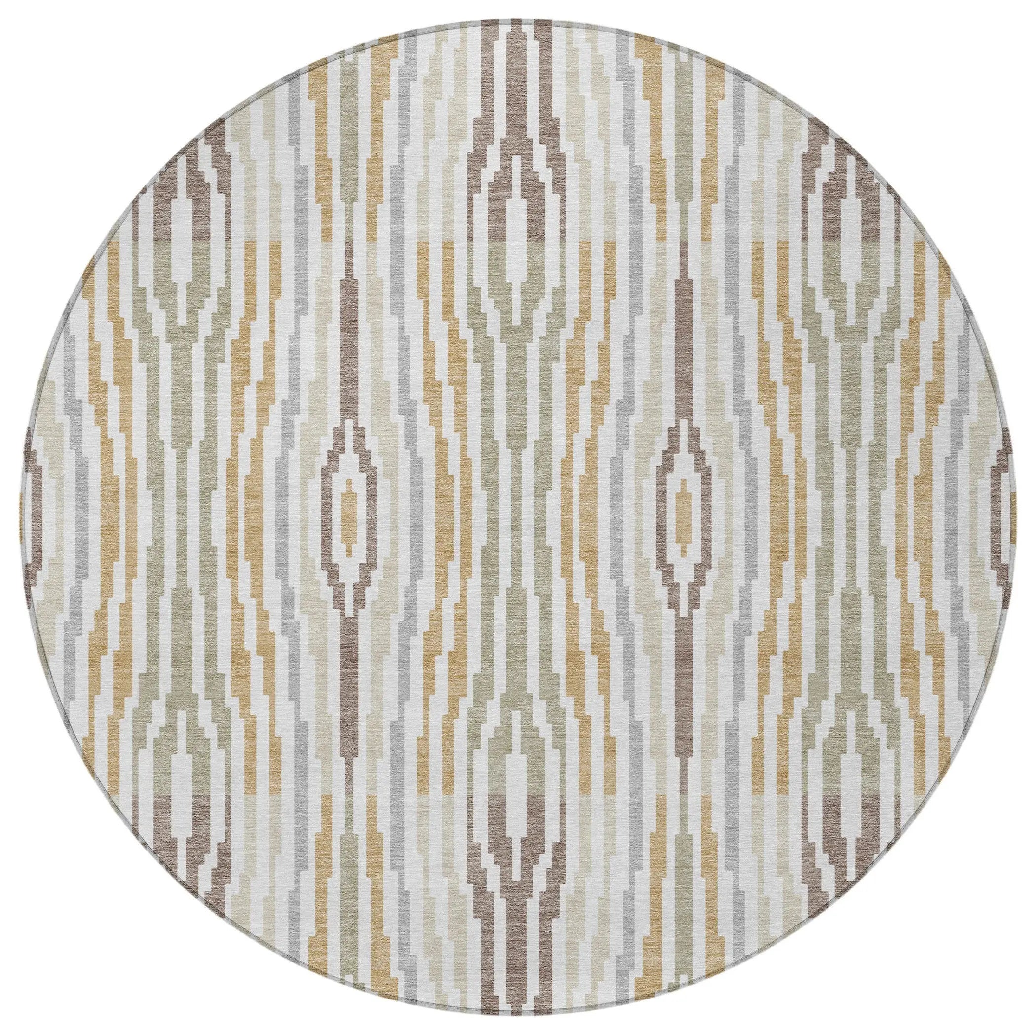 8' Ivory And Brown Round Abstract Washable Indoor Outdoor Area Rug Homeroots Outdoor