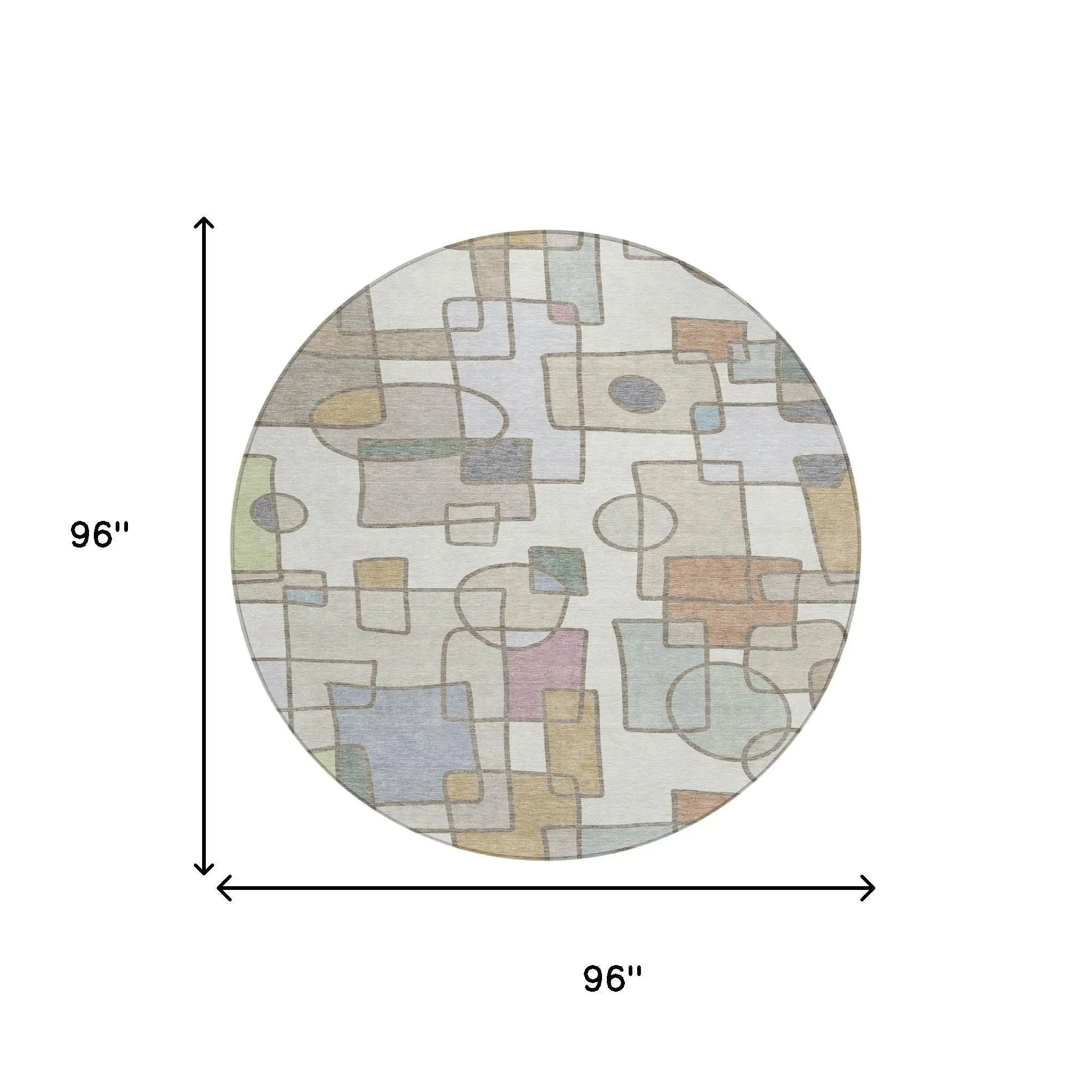 8' Ivory And Brown Round Geometric Washable Indoor Outdoor Area Rug Homeroots Outdoor